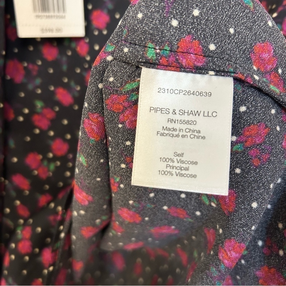 Veronica Beard Louama Floral Blouse Tie-neck in Black Multi - Picture 8 of 9